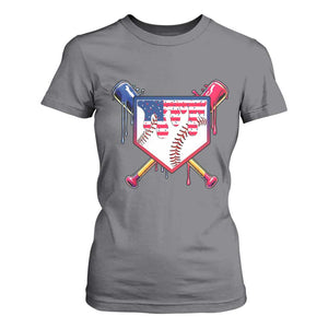 Funny Ice Cream Baseball Drip American Flag T Shirt For Women 4th Of July TS11 Charcoal Print Your Wear