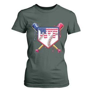 Funny Ice Cream Baseball Drip American Flag T Shirt For Women 4th Of July TS11 Dark Forest Green Print Your Wear