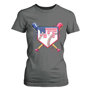 Funny Ice Cream Baseball Drip American Flag T Shirt For Women 4th Of July TS11 Dark Heather Print Your Wear