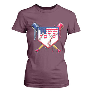 Funny Ice Cream Baseball Drip American Flag T Shirt For Women 4th Of July TS11 Maroon Print Your Wear