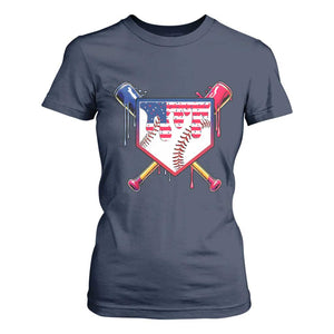 Funny Ice Cream Baseball Drip American Flag T Shirt For Women 4th Of July TS11 Navy Print Your Wear