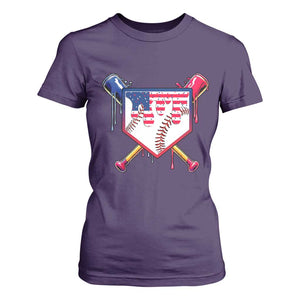 Funny Ice Cream Baseball Drip American Flag T Shirt For Women 4th Of July TS11 Purple Print Your Wear