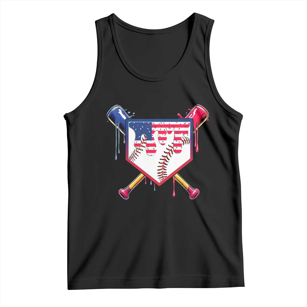 Funny Ice Cream Baseball Drip American Flag Tank Top 4th Of July TS11 Black Print Your Wear