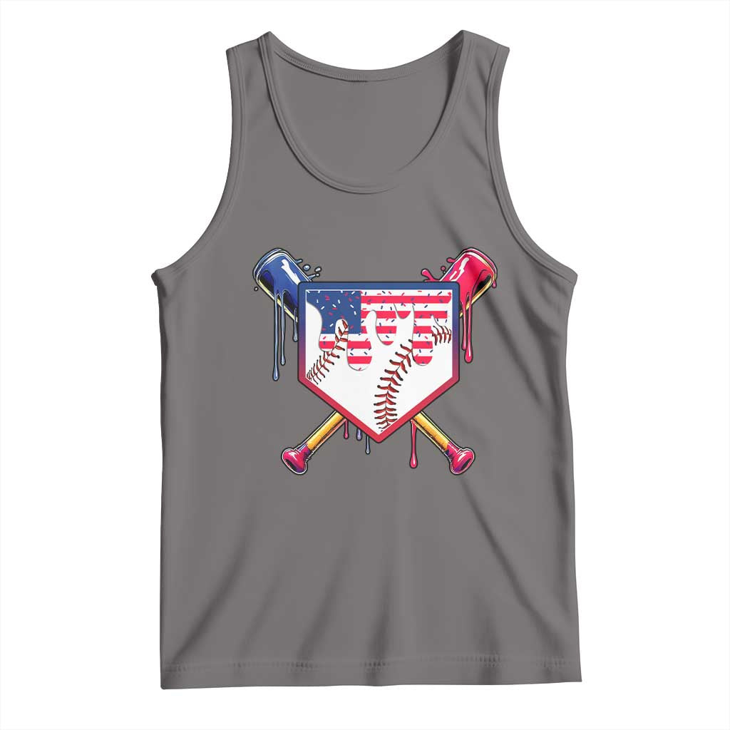 Funny Ice Cream Baseball Drip American Flag Tank Top 4th Of July TS11 Deep Heather Print Your Wear