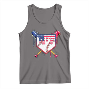 Funny Ice Cream Baseball Drip American Flag Tank Top 4th Of July TS11 Deep Heather Print Your Wear