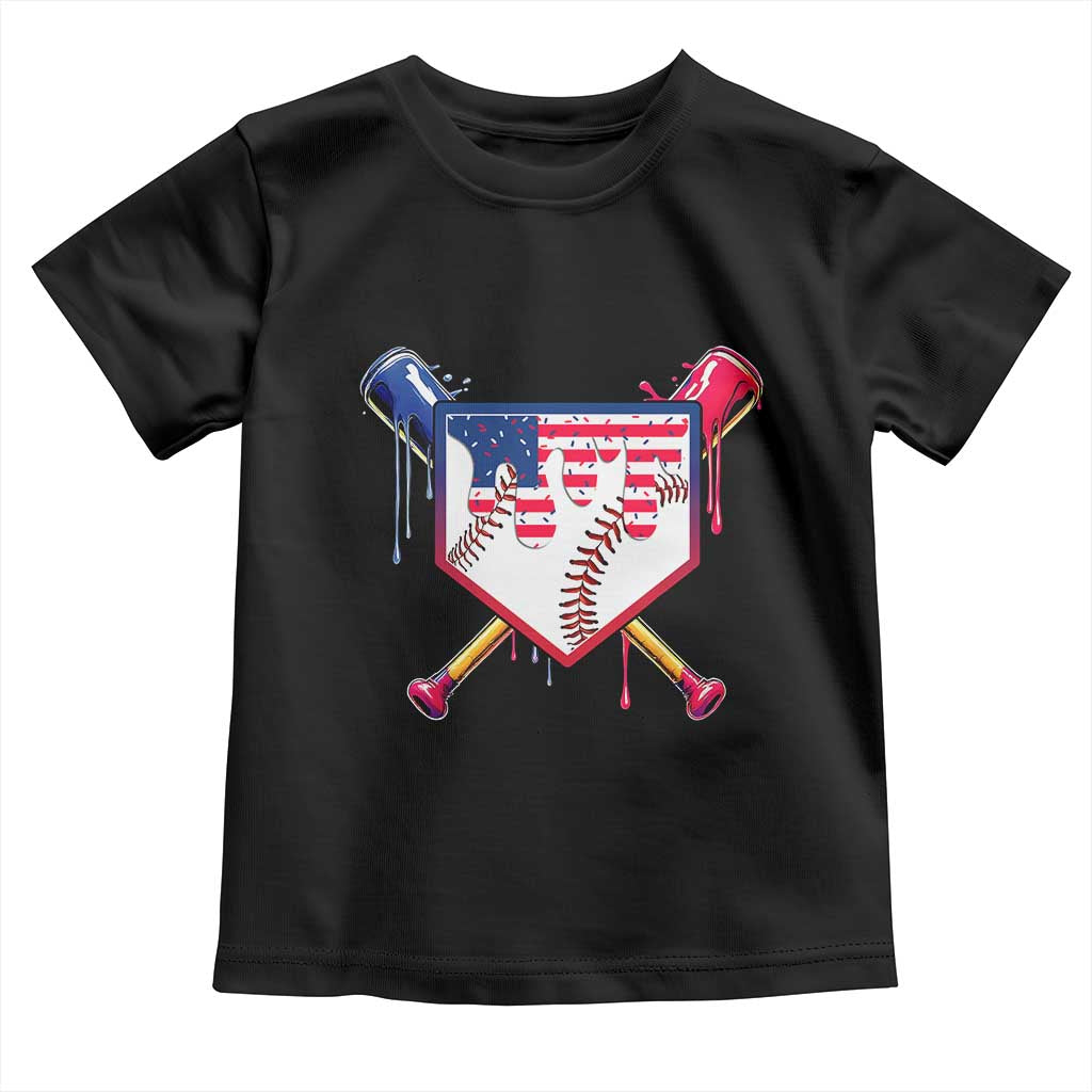 Funny Ice Cream Baseball Drip American Flag Toddler T Shirt 4th Of July TS11 Black Print Your Wear