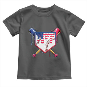 Funny Ice Cream Baseball Drip American Flag Toddler T Shirt 4th Of July TS11 Dark Heather Print Your Wear