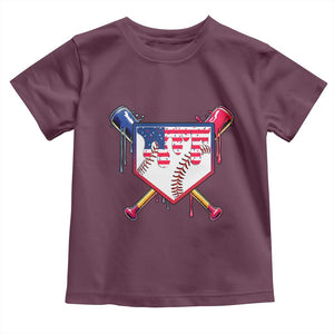 Funny Ice Cream Baseball Drip American Flag Toddler T Shirt 4th Of July TS11 Maroon Print Your Wear