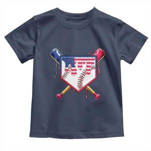 Funny Ice Cream Baseball Drip American Flag Toddler T Shirt 4th Of July TS11 Navy Print Your Wear