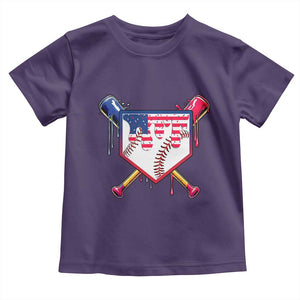 Funny Ice Cream Baseball Drip American Flag Toddler T Shirt 4th Of July TS11 Purple Print Your Wear
