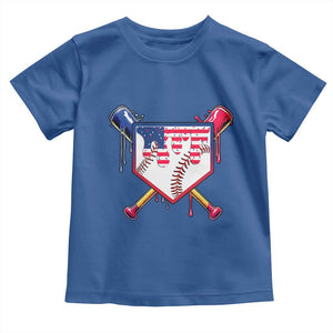 Funny Ice Cream Baseball Drip American Flag Toddler T Shirt 4th Of July TS11 Royal Blue Print Your Wear