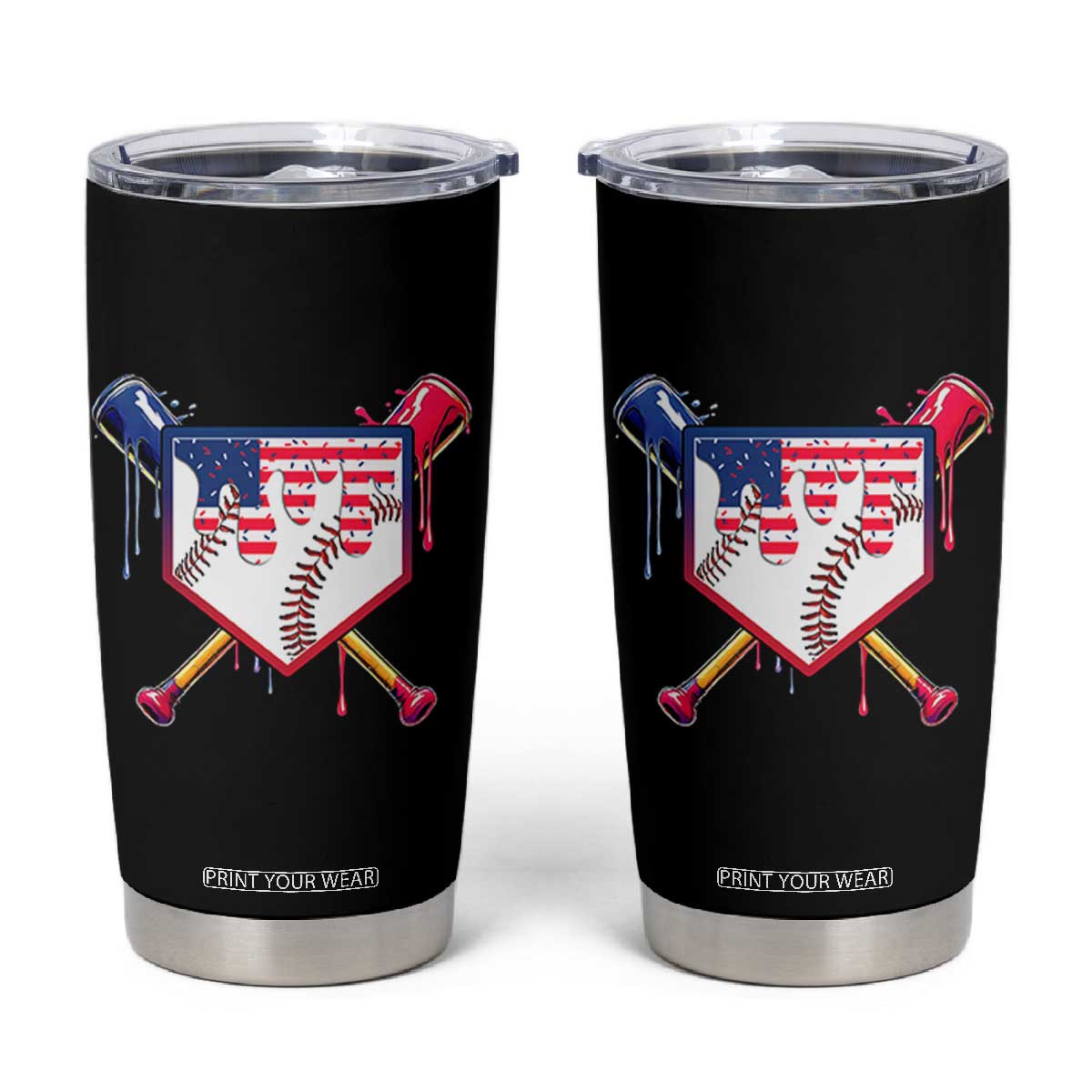 Funny Ice Cream Baseball Drip American Flag Tumbler Cup 4th Of July TS11 Black Print Your Wear