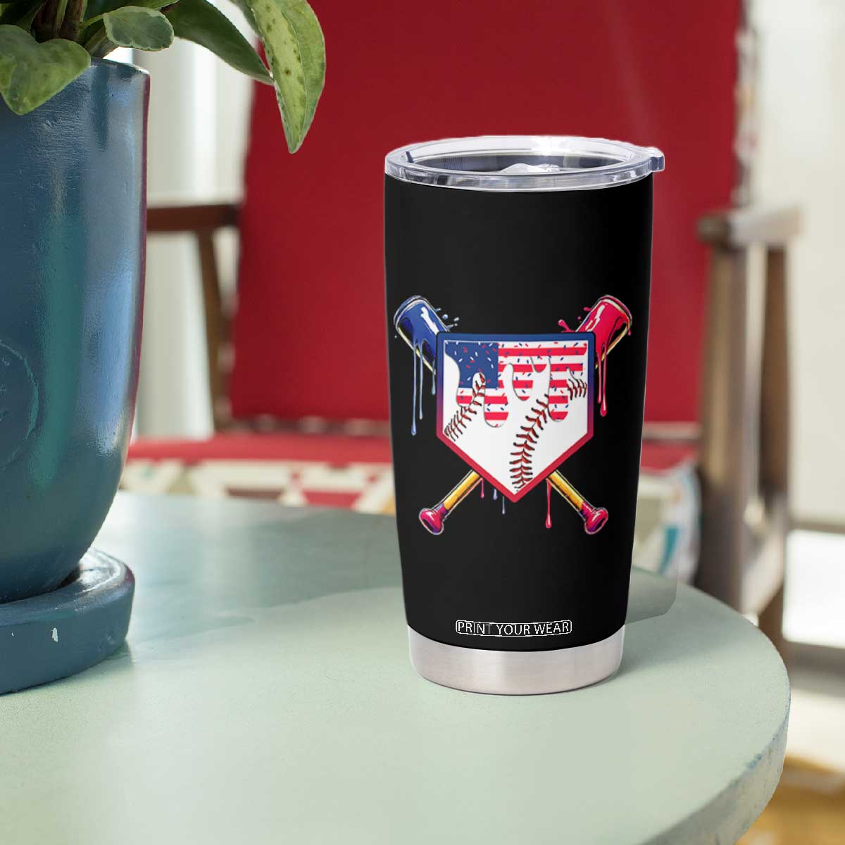 Funny Ice Cream Baseball Drip American Flag Tumbler Cup 4th Of July TS11 Print Your Wear