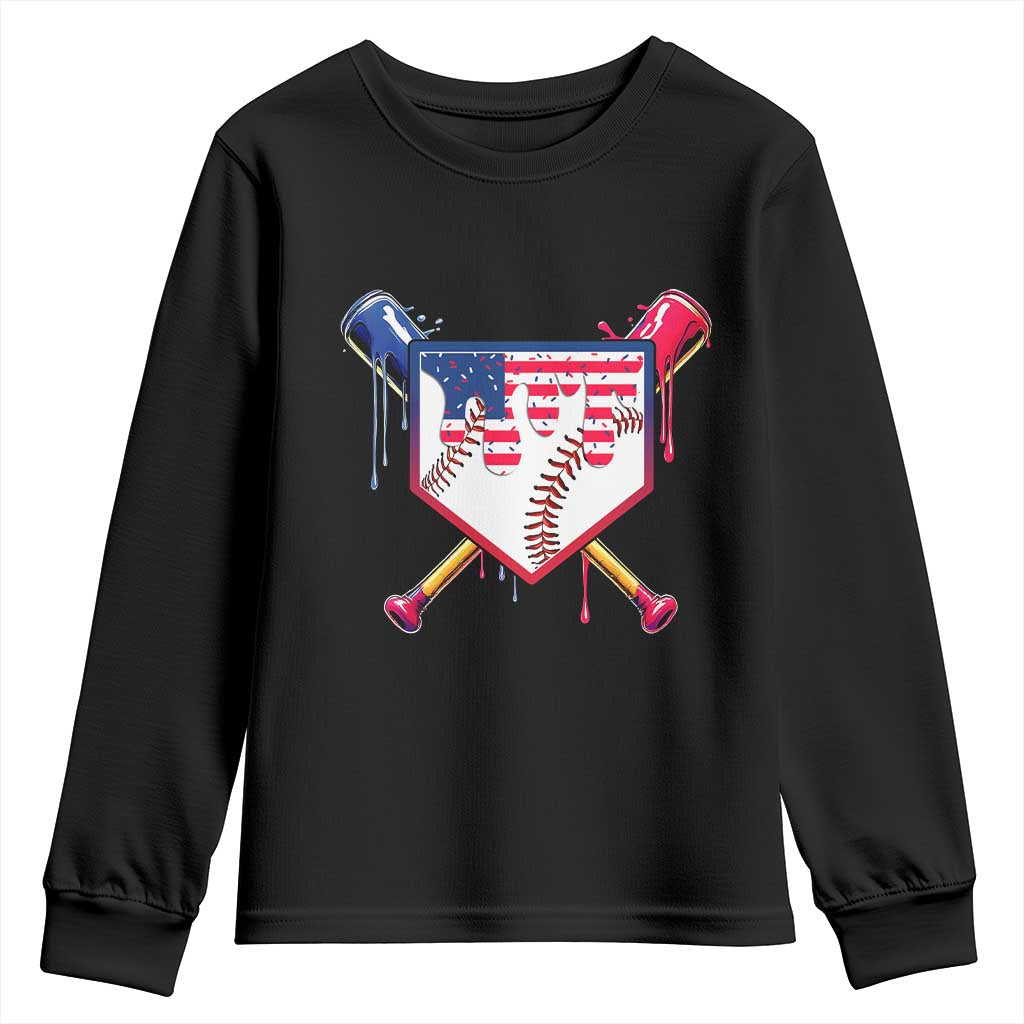 Funny Ice Cream Baseball Drip American Flag Youth Sweatshirt 4th Of July TS11 Black Print Your Wear