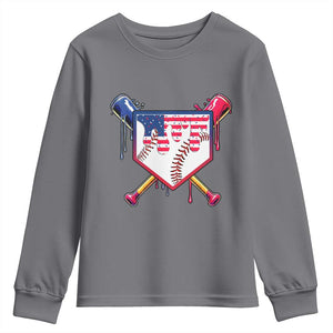 Funny Ice Cream Baseball Drip American Flag Youth Sweatshirt 4th Of July TS11 Charcoal Print Your Wear