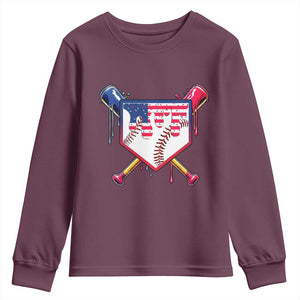 Funny Ice Cream Baseball Drip American Flag Youth Sweatshirt 4th Of July TS11 Maroon Print Your Wear