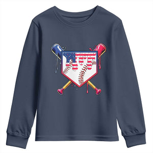 Funny Ice Cream Baseball Drip American Flag Youth Sweatshirt 4th Of July TS11 Navy Print Your Wear
