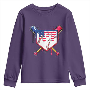 Funny Ice Cream Baseball Drip American Flag Youth Sweatshirt 4th Of July TS11 Purple Print Your Wear