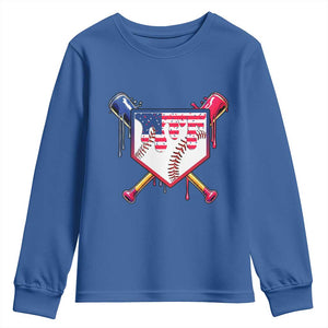 Funny Ice Cream Baseball Drip American Flag Youth Sweatshirt 4th Of July TS11 Royal Blue Print Your Wear