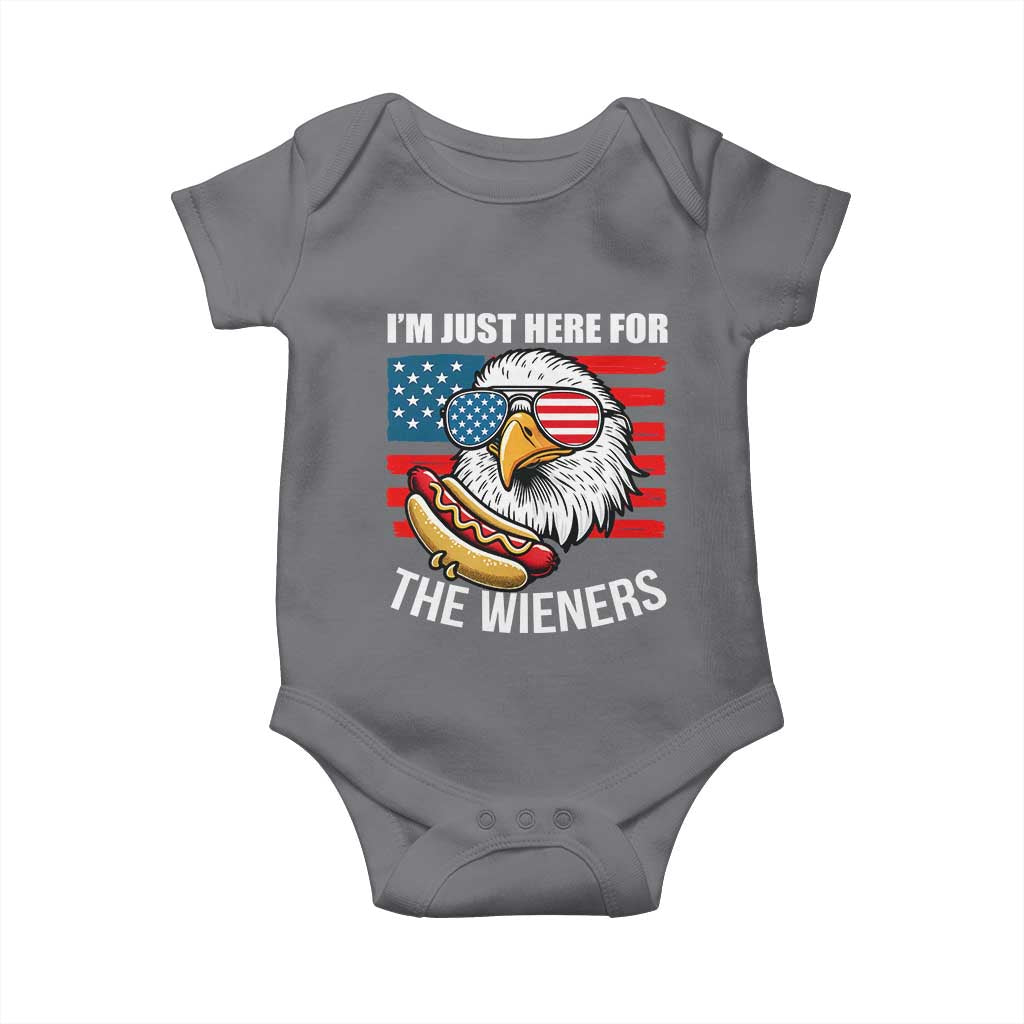 Funny I'm Just Here For The Wieners Baby Onesie 4th Of July Bald Eagle Hot Dog Lover TS11 Charcoal Print Your Wear