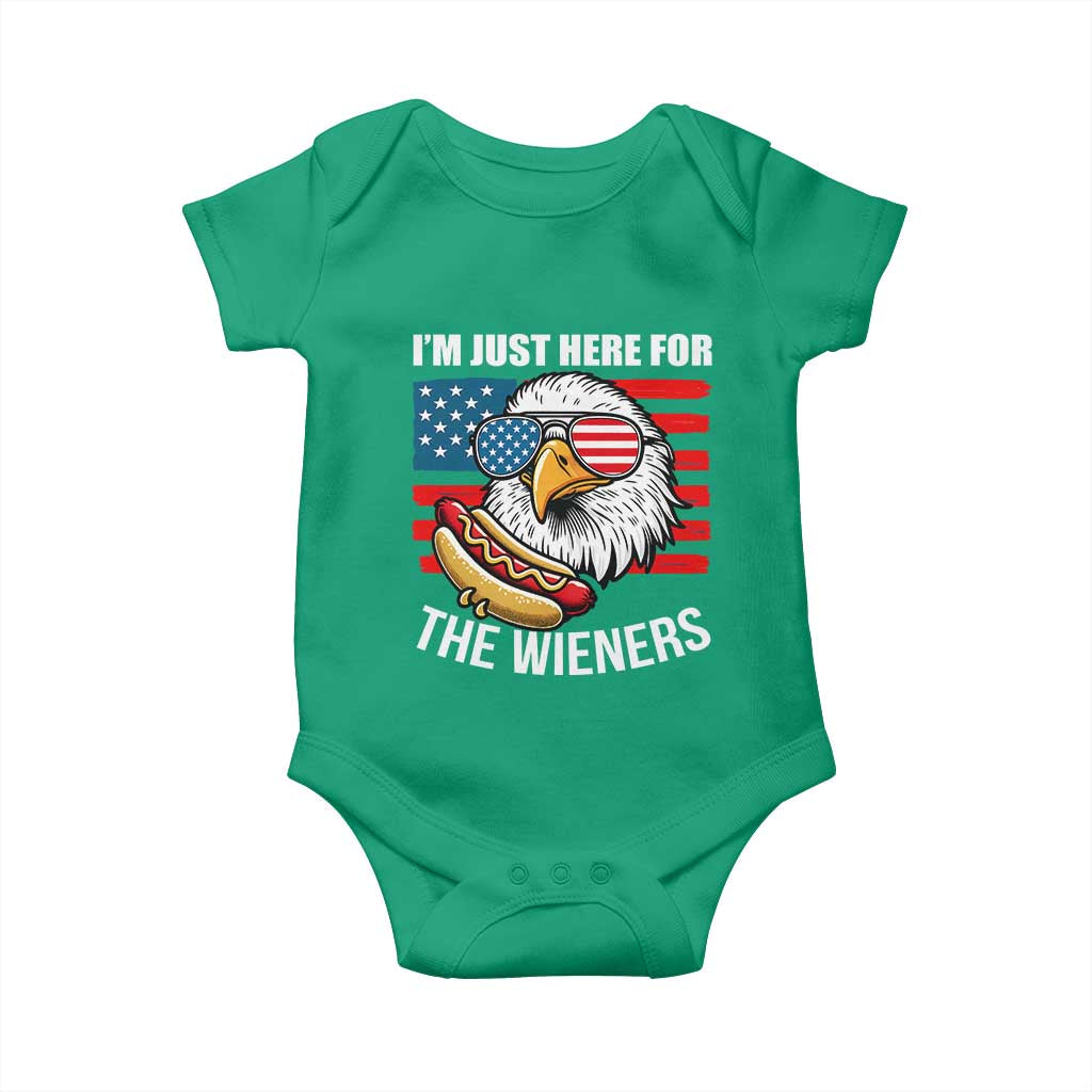 Funny I'm Just Here For The Wieners Baby Onesie 4th Of July Bald Eagle Hot Dog Lover TS11 Irish Green Print Your Wear