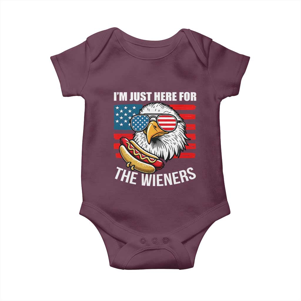 Funny I'm Just Here For The Wieners Baby Onesie 4th Of July Bald Eagle Hot Dog Lover TS11 Maroon Print Your Wear
