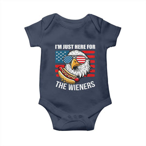 Funny I'm Just Here For The Wieners Baby Onesie 4th Of July Bald Eagle Hot Dog Lover TS11 Navy Print Your Wear