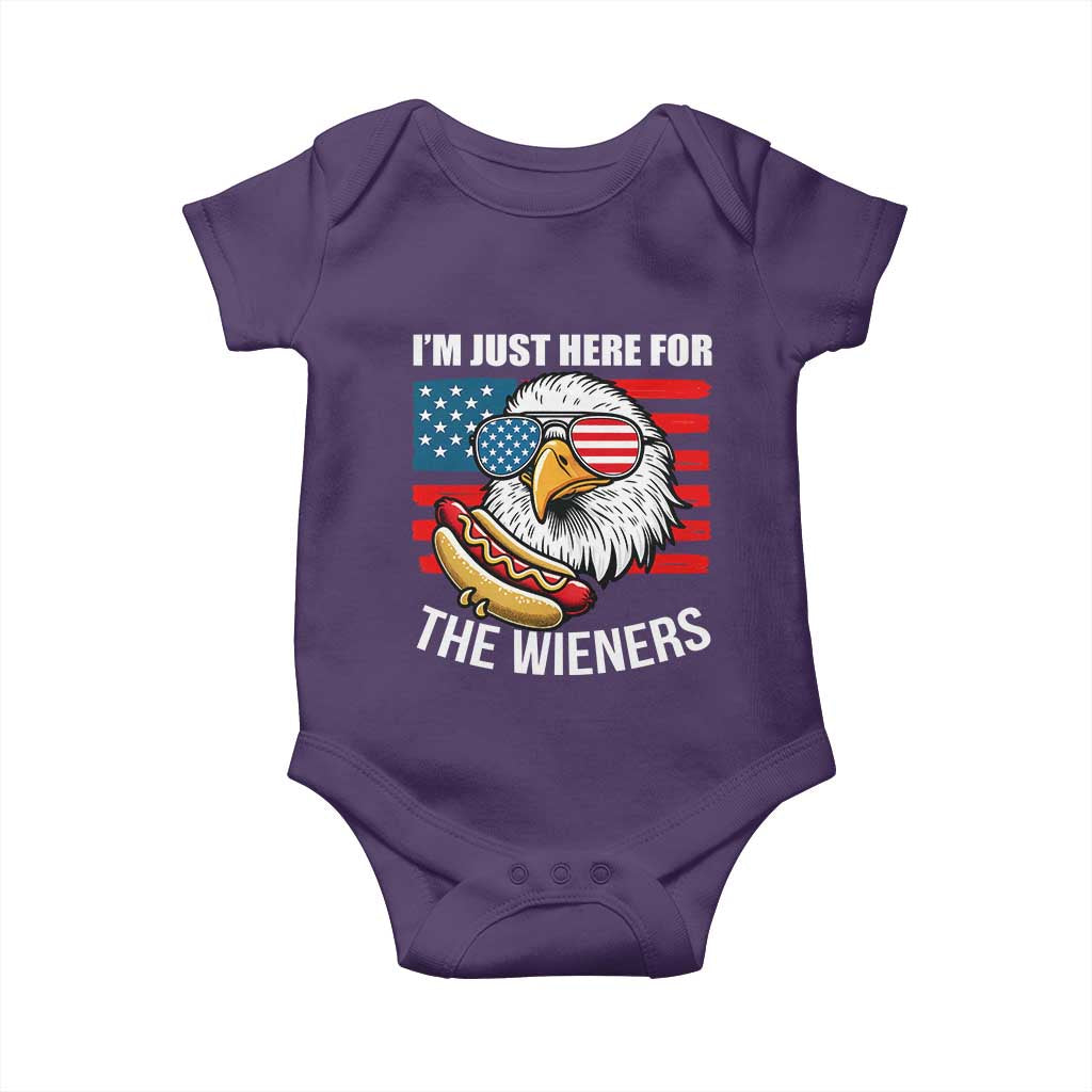 Funny I'm Just Here For The Wieners Baby Onesie 4th Of July Bald Eagle Hot Dog Lover TS11 Purple Print Your Wear