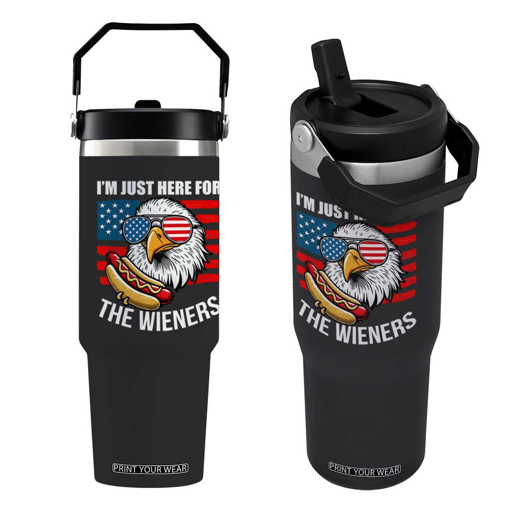 Funny I'm Just Here For The Wieners Flip Straw Tumbler 4th Of July Bald Eagle Hot Dog Lover TS11 One Size: 30 oz Black Print Your Wear