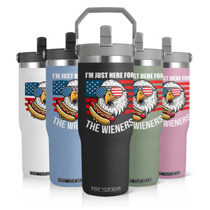 Funny I'm Just Here For The Wieners Flip Straw Tumbler 4th Of July Bald Eagle Hot Dog Lover TS11 Print Your Wear