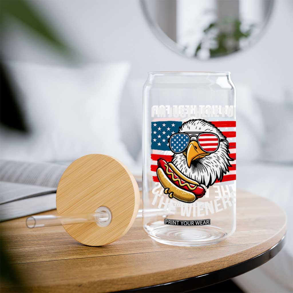 Funny I'm Just Here For The Wieners Glass Can 4th Of July Bald Eagle Hot Dog Lover TS11 Print Your Wear