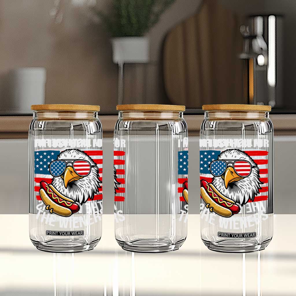 Funny I'm Just Here For The Wieners Glass Can 4th Of July Bald Eagle Hot Dog Lover TS11 Print Your Wear