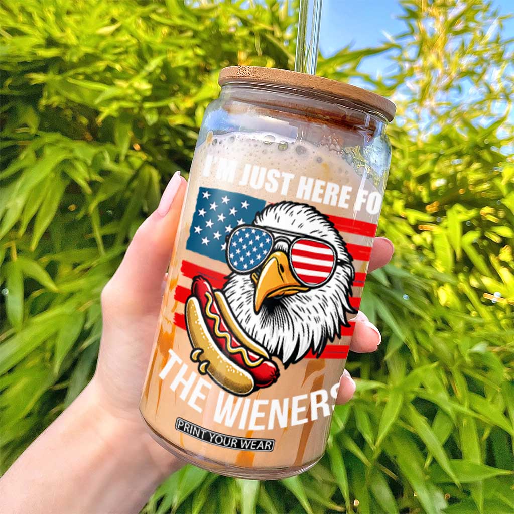 Funny I'm Just Here For The Wieners Glass Can 4th Of July Bald Eagle Hot Dog Lover TS11 Print Your Wear