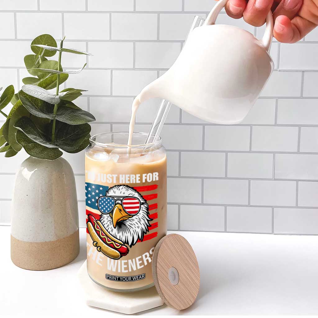 Funny I'm Just Here For The Wieners Glass Can 4th Of July Bald Eagle Hot Dog Lover TS11 Print Your Wear