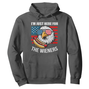 Funny I'm Just Here For The Wieners Hoodie 4th Of July Bald Eagle Hot Dog Lover TS11 Dark Heather Print Your Wear