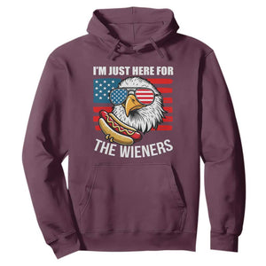 Funny I'm Just Here For The Wieners Hoodie 4th Of July Bald Eagle Hot Dog Lover TS11 Maroon Print Your Wear