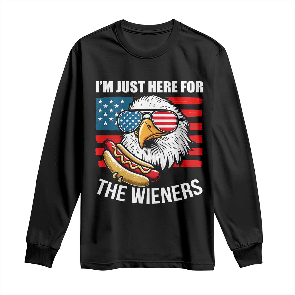 Funny I'm Just Here For The Wieners Long Sleeve Shirt 4th Of July Bald Eagle Hot Dog Lover TS11 Black Print Your Wear