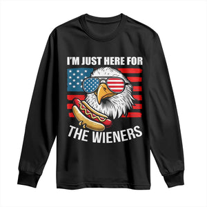Funny I'm Just Here For The Wieners Long Sleeve Shirt 4th Of July Bald Eagle Hot Dog Lover TS11 Black Print Your Wear