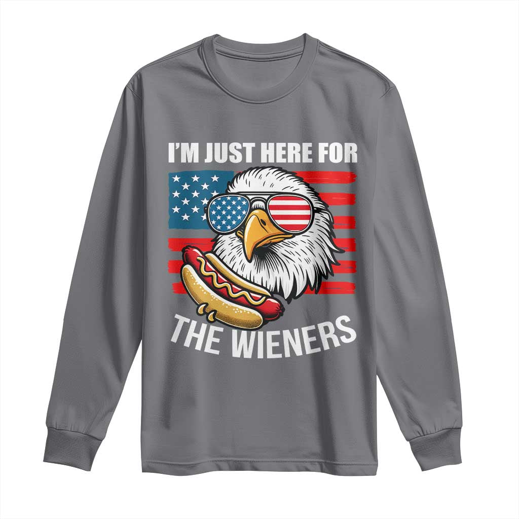 Funny I'm Just Here For The Wieners Long Sleeve Shirt 4th Of July Bald Eagle Hot Dog Lover TS11 Charcoal Print Your Wear