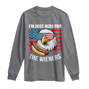 Funny I'm Just Here For The Wieners Long Sleeve Shirt 4th Of July Bald Eagle Hot Dog Lover TS11 Charcoal Print Your Wear