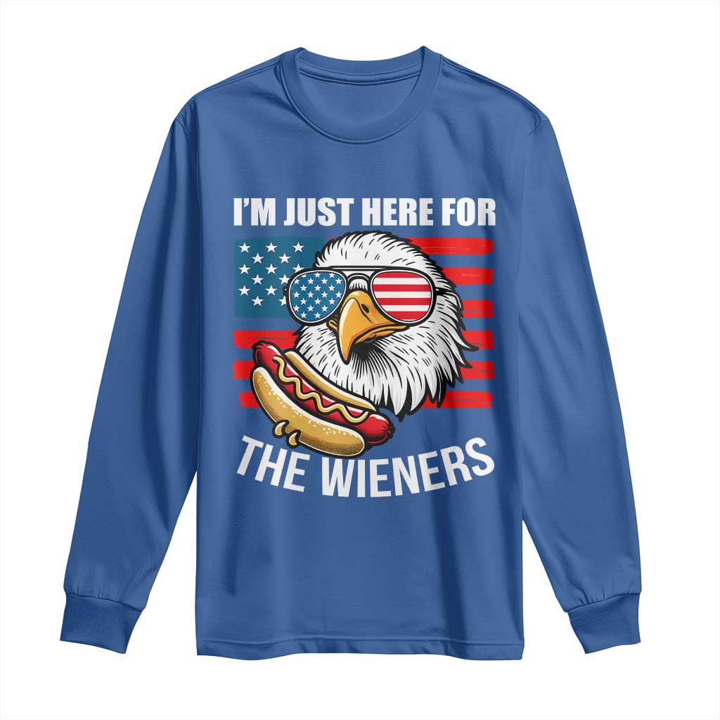 Funny I'm Just Here For The Wieners Long Sleeve Shirt 4th Of July Bald Eagle Hot Dog Lover TS11 Royal Blue Print Your Wear