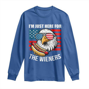 Funny I'm Just Here For The Wieners Long Sleeve Shirt 4th Of July Bald Eagle Hot Dog Lover TS11 Royal Blue Print Your Wear