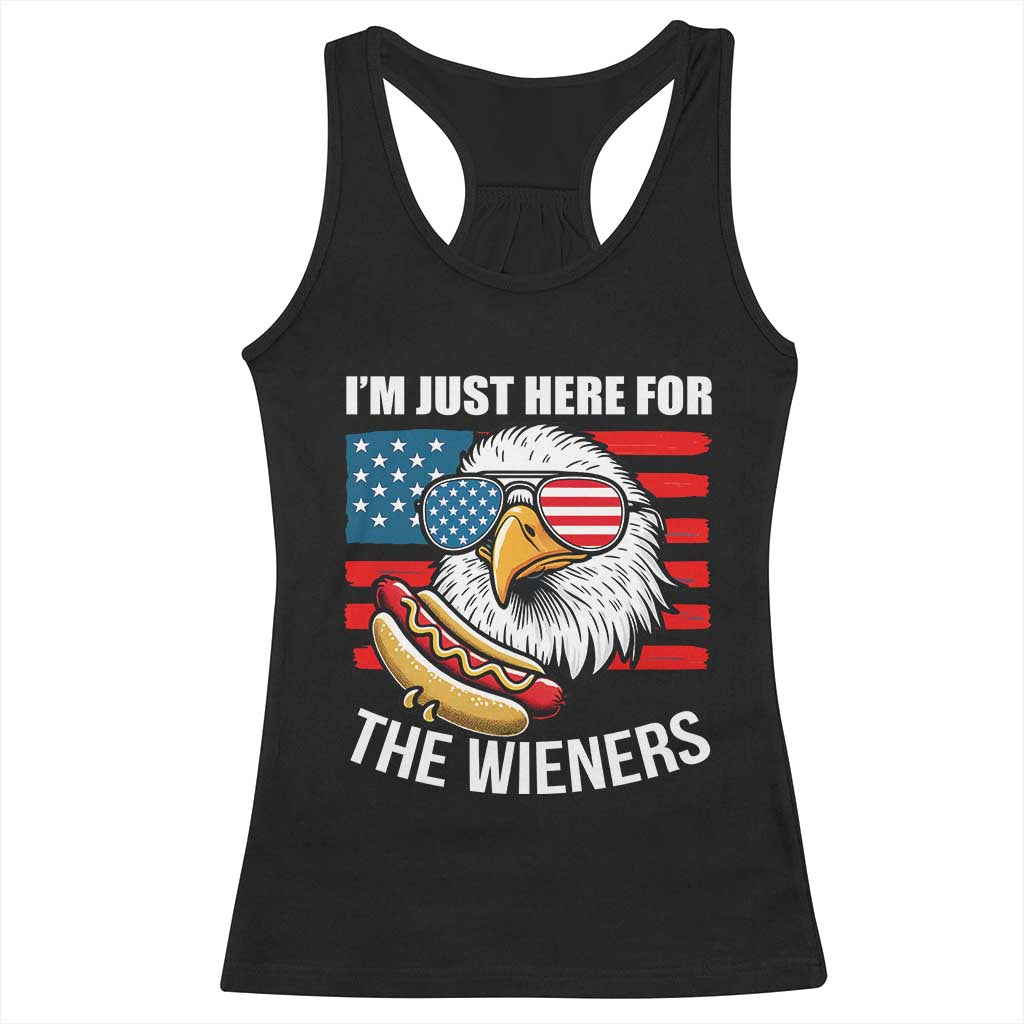 Funny I'm Just Here For The Wieners Racerback Tank Top 4th Of July Bald Eagle Hot Dog Lover TS11 Black Print Your Wear