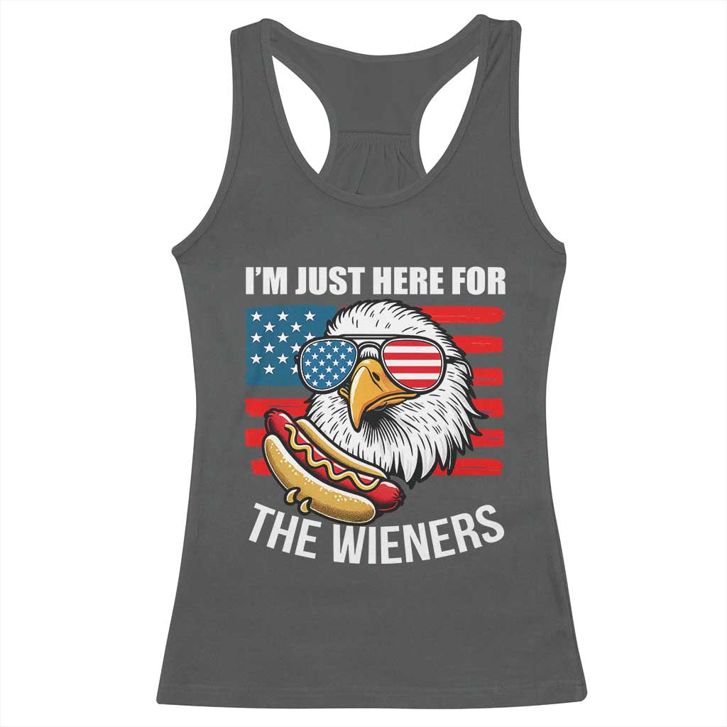 Funny I'm Just Here For The Wieners Racerback Tank Top 4th Of July Bald Eagle Hot Dog Lover TS11 Dark Heather Print Your Wear
