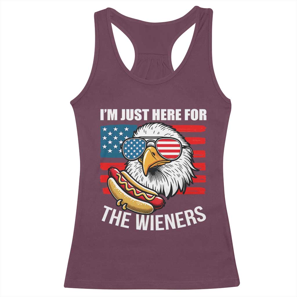 Funny I'm Just Here For The Wieners Racerback Tank Top 4th Of July Bald Eagle Hot Dog Lover TS11 Maroon Print Your Wear