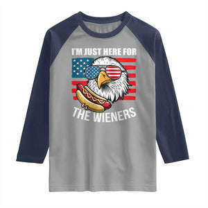 Funny I'm Just Here For The Wieners Raglan Shirt 4th Of July Bald Eagle Hot Dog Lover TS11 Sport Gray Navy Print Your Wear