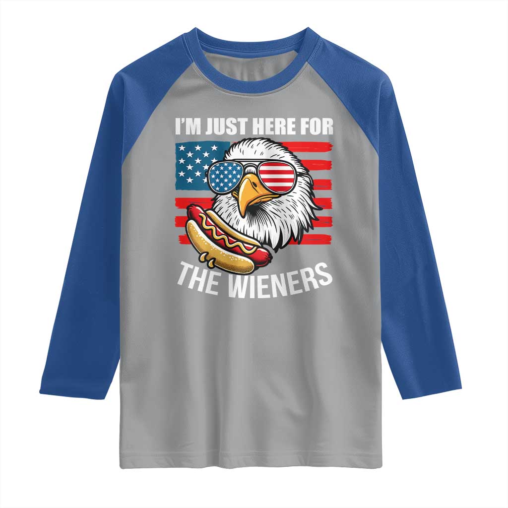 Funny I'm Just Here For The Wieners Raglan Shirt 4th Of July Bald Eagle Hot Dog Lover TS11 Sport Gray Royal Print Your Wear