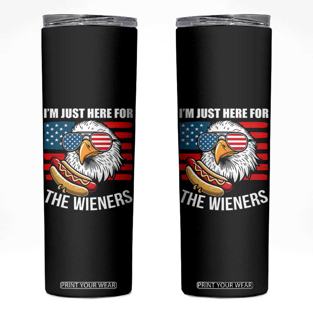 Funny I'm Just Here For The Wieners Skinny Tumbler 4th Of July Bald Eagle Hot Dog Lover TS11 Black Print Your Wear