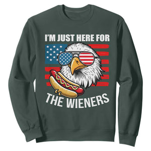 Funny I'm Just Here For The Wieners Sweatshirt 4th Of July Bald Eagle Hot Dog Lover TS11 Dark Forest Green Print Your Wear