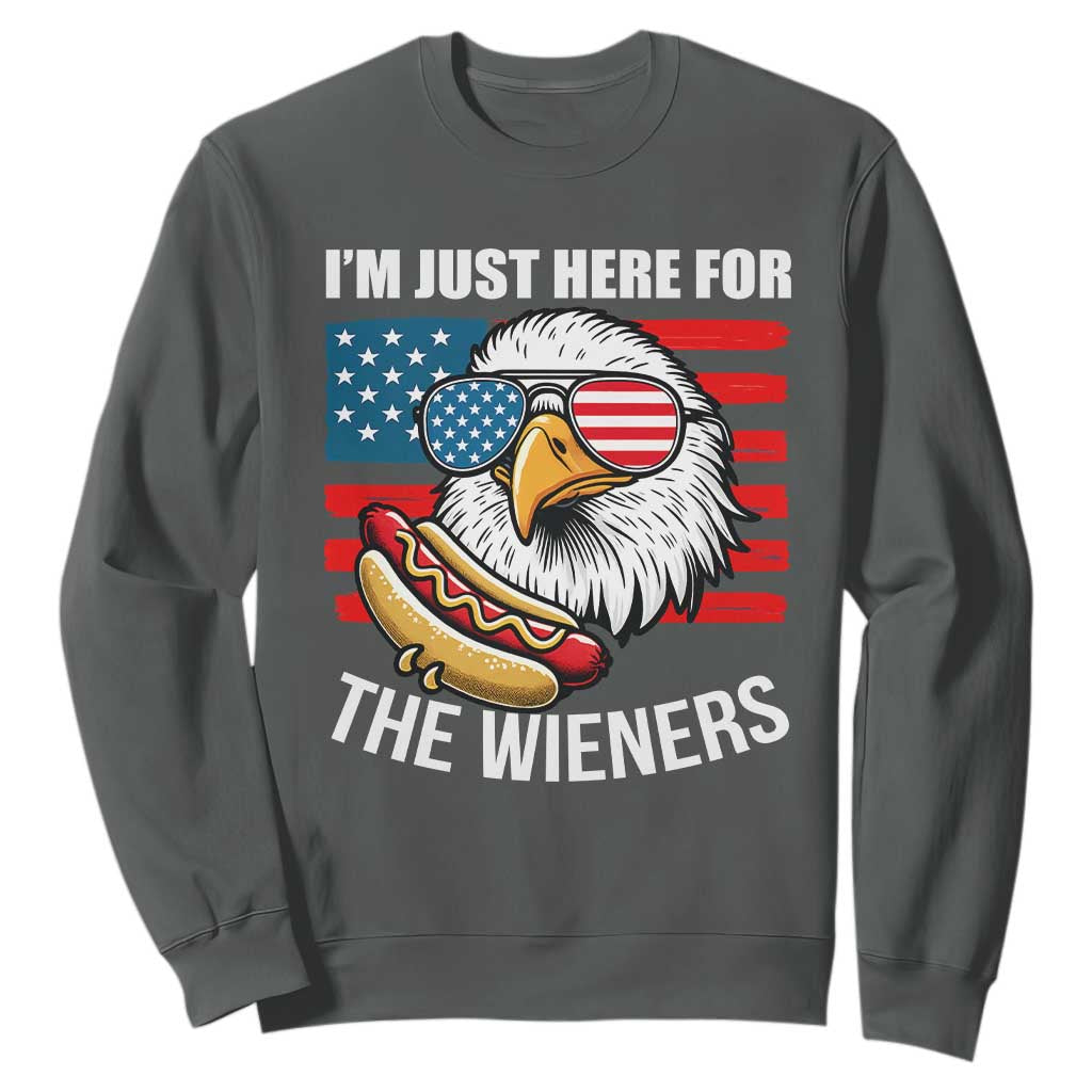 Funny I'm Just Here For The Wieners Sweatshirt 4th Of July Bald Eagle Hot Dog Lover TS11 Dark Heather Print Your Wear